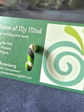 Vintage Polymer Whimsical Single Earring Green Black White Swirl